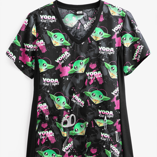 Top Clínico Baby Yoda "One I Want" Tooniforms Mujer Star Wars
