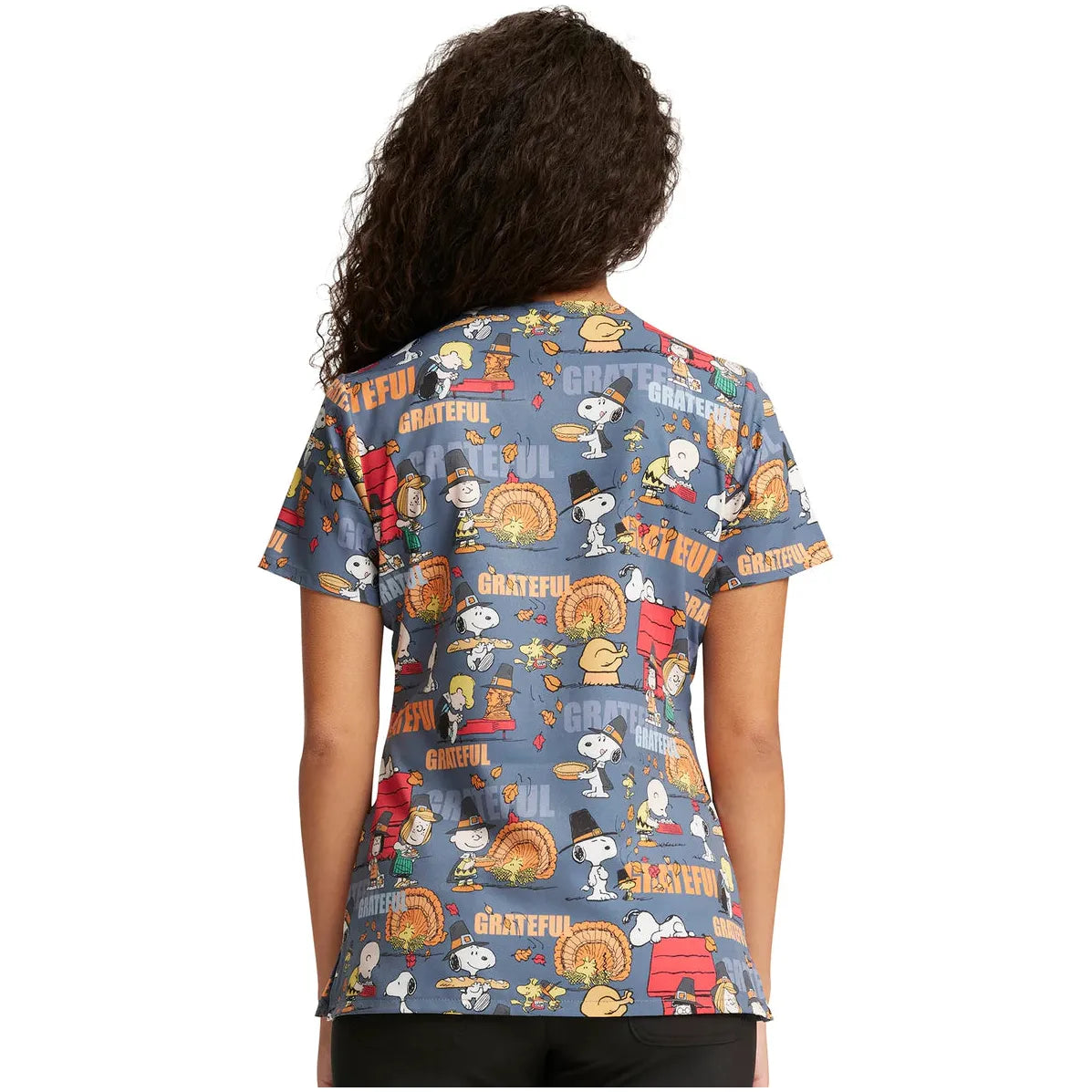 Top Clínico Snoopy Thanksgiving Grateful Mujer