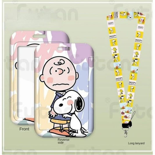 Portacredencial Snoopy y Charlie Brown Abrazo + Lanyard